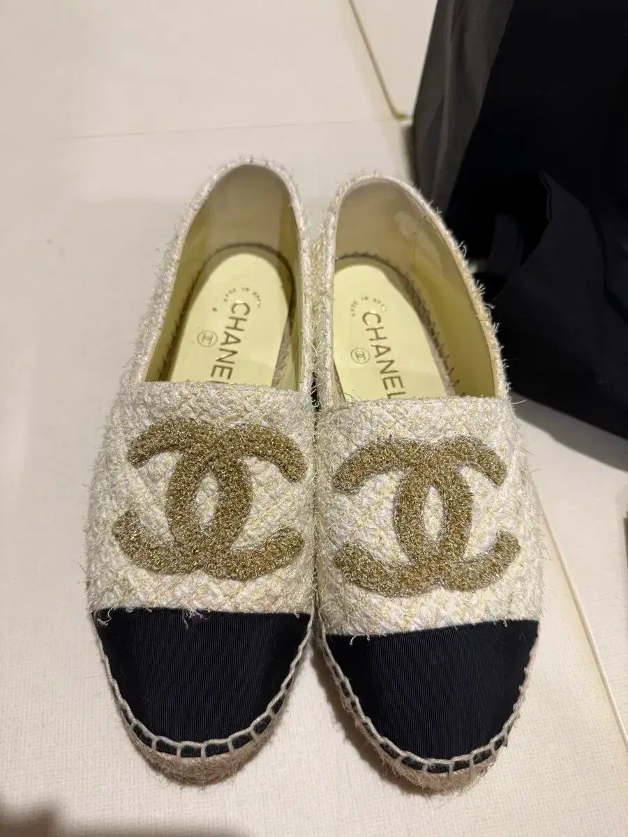 シャネル エスパドリーユ ツイード アイボリー ブラック 37 フルセット