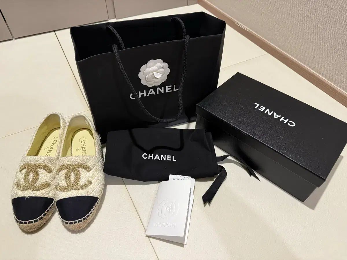 シャネル エスパドリーユ ツイード アイボリー ブラック 37 フルセット