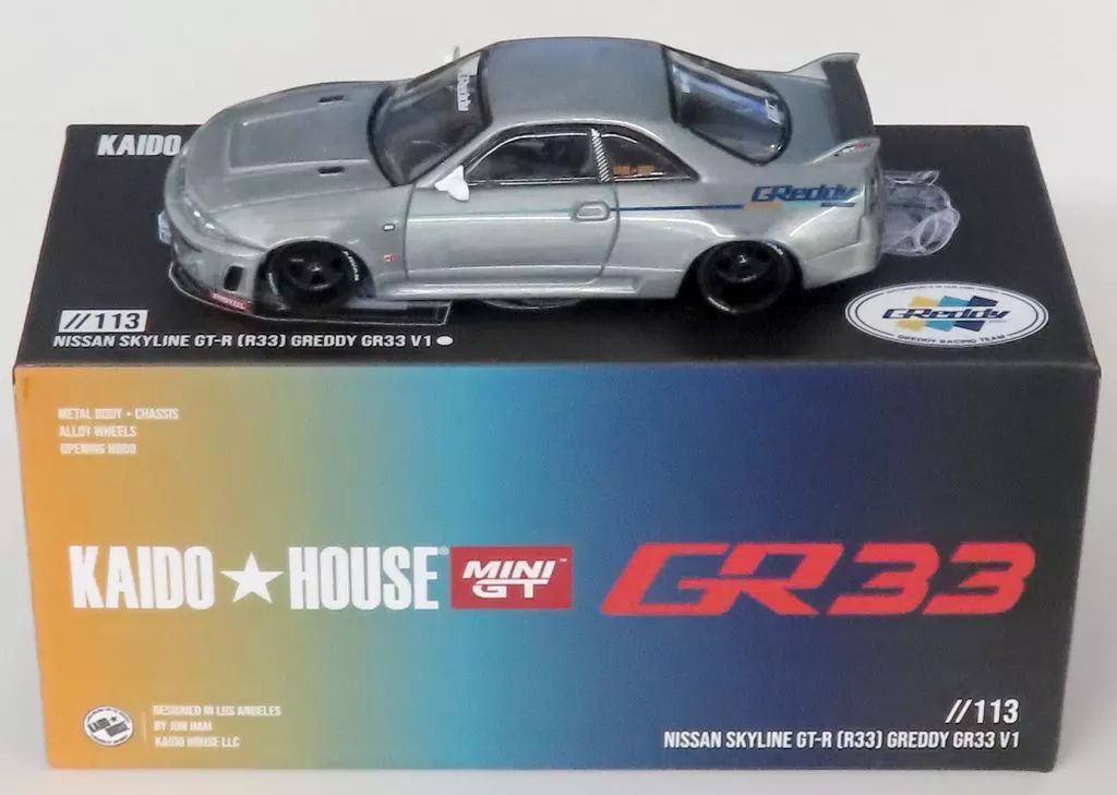 ミニカー 1 64 Nissan スカイライン GT-R R 33 Greddy GR V 右ハンドル CHASE CAR KAIDO HOUSE×ミニGTシリーズ KHMG 113