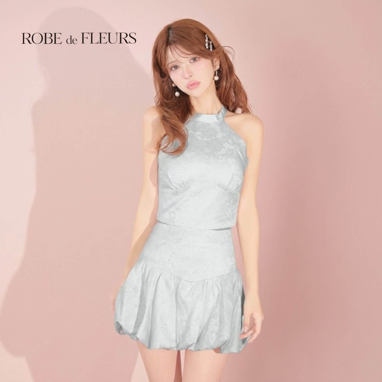 ハイネックウエストリボンフレアミニキャバドレス(fm3486) ROBE de