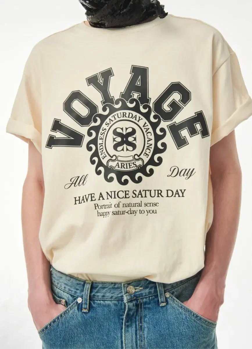 セター BONVOYAGE From us カレッジ グラフィック 半袖 Tシャツ クラウド クリーム L