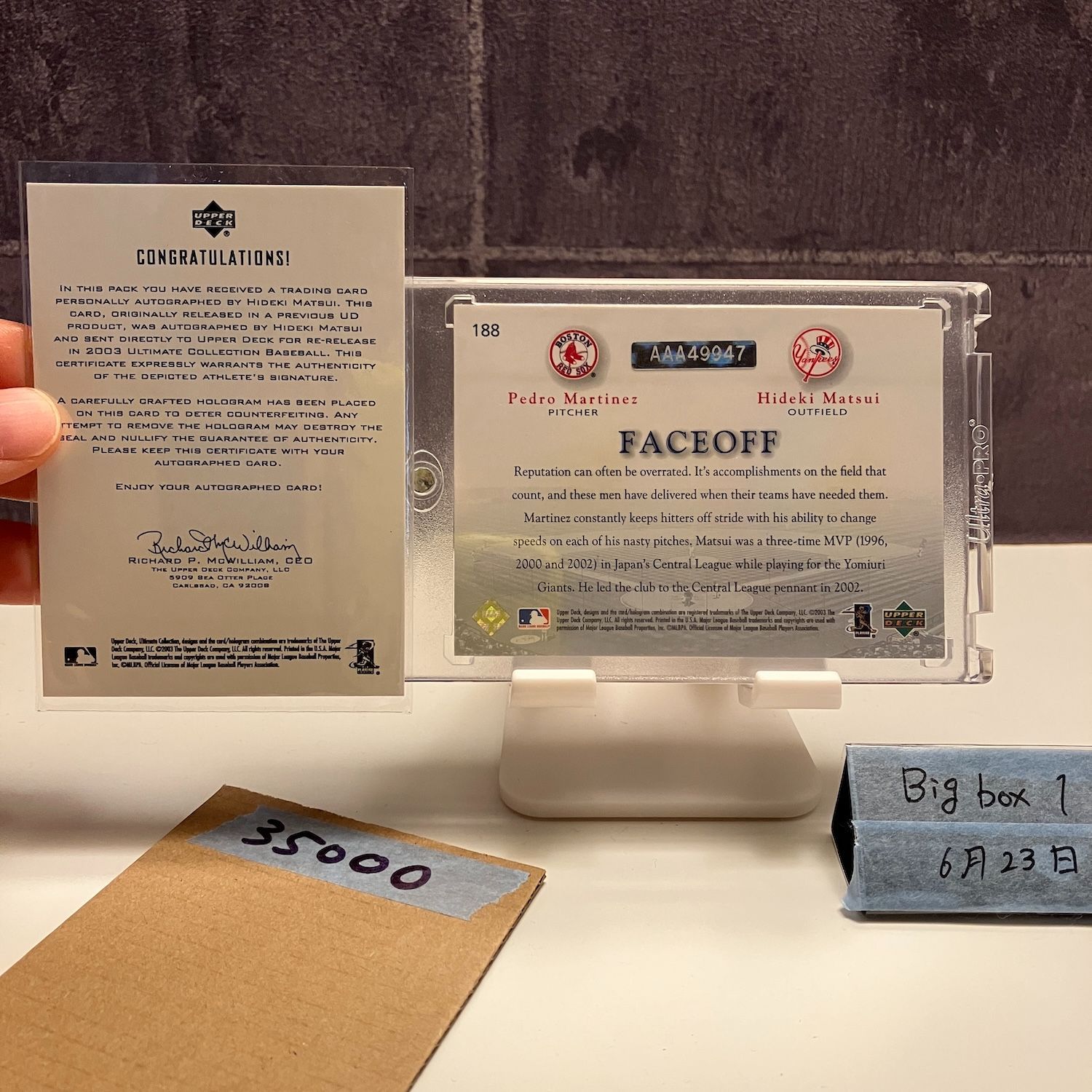 2003 Upper Deck Pedro Martinez 松井秀喜 Hideki Matsui 03 18 直筆サインカード ボストン レッドソックス ニューヨーク ヤンキース Game Face Faceoff カード
