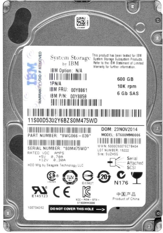 3年保証 Hard Drive IBM 00 Y 8859 8861 600 GB 64 MB SAS 2
