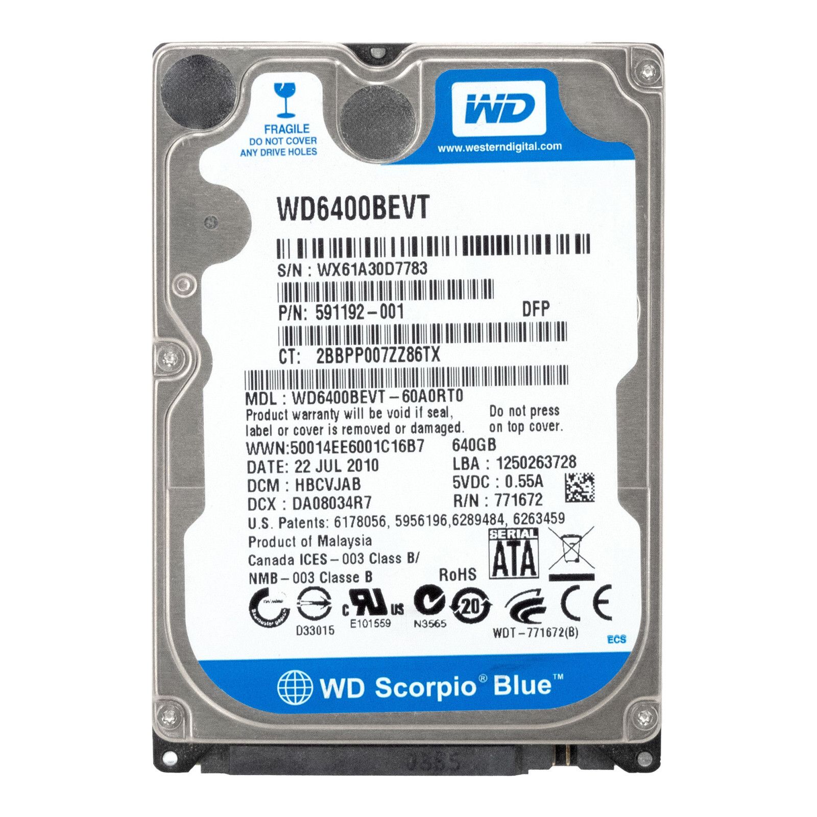 3年保証 Hard Drive WD Blue Scorpio 640 GB 5400 U Min SATA II 8 MB 2 5
