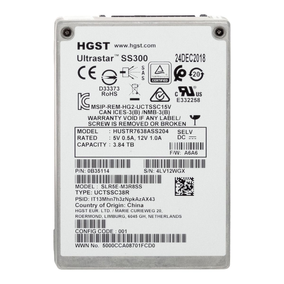 3年保証 Hgst Htr 7638 ass 204 3.84 Tb Ultrastar Ss 300 Ssd Sas-3 12 Gb s 2.5 Inch
