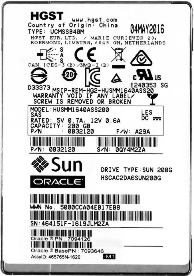 3年保証 Hard Drive SUN 7094126 7093646 200 GB MLC SAS-3 2.5 I