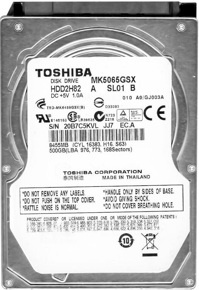 3年保証 Hard Drive Toshiba 500 GB SATA II 5400 RPM 8 MB Cache 3 Gbps 2