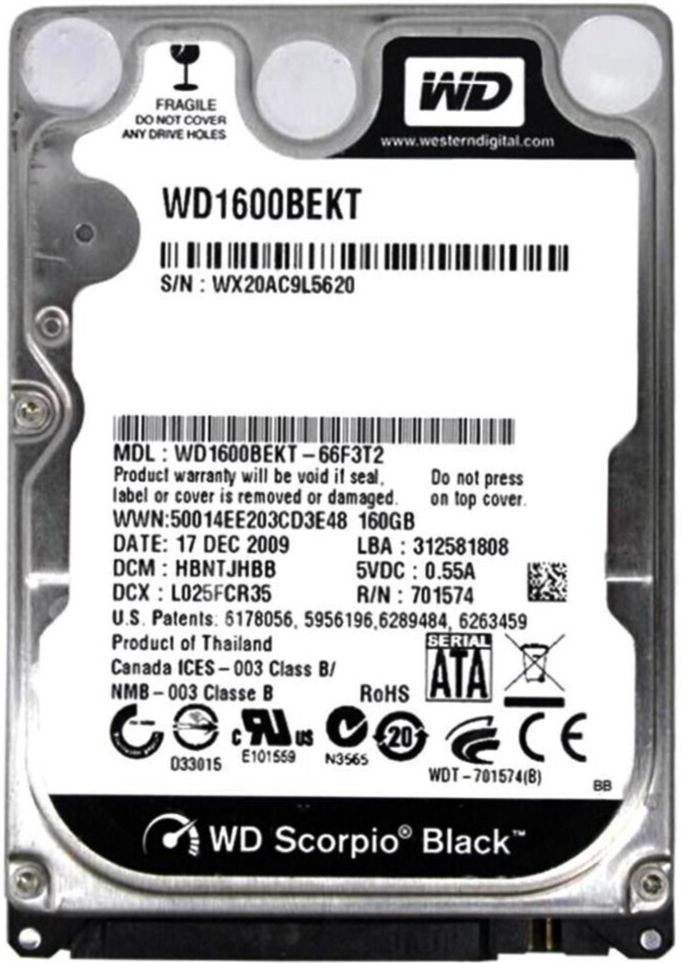 3年保証 Hard Drive WD Scorpio Black 160 GB 7200 RPM 16 MB SATA II 2