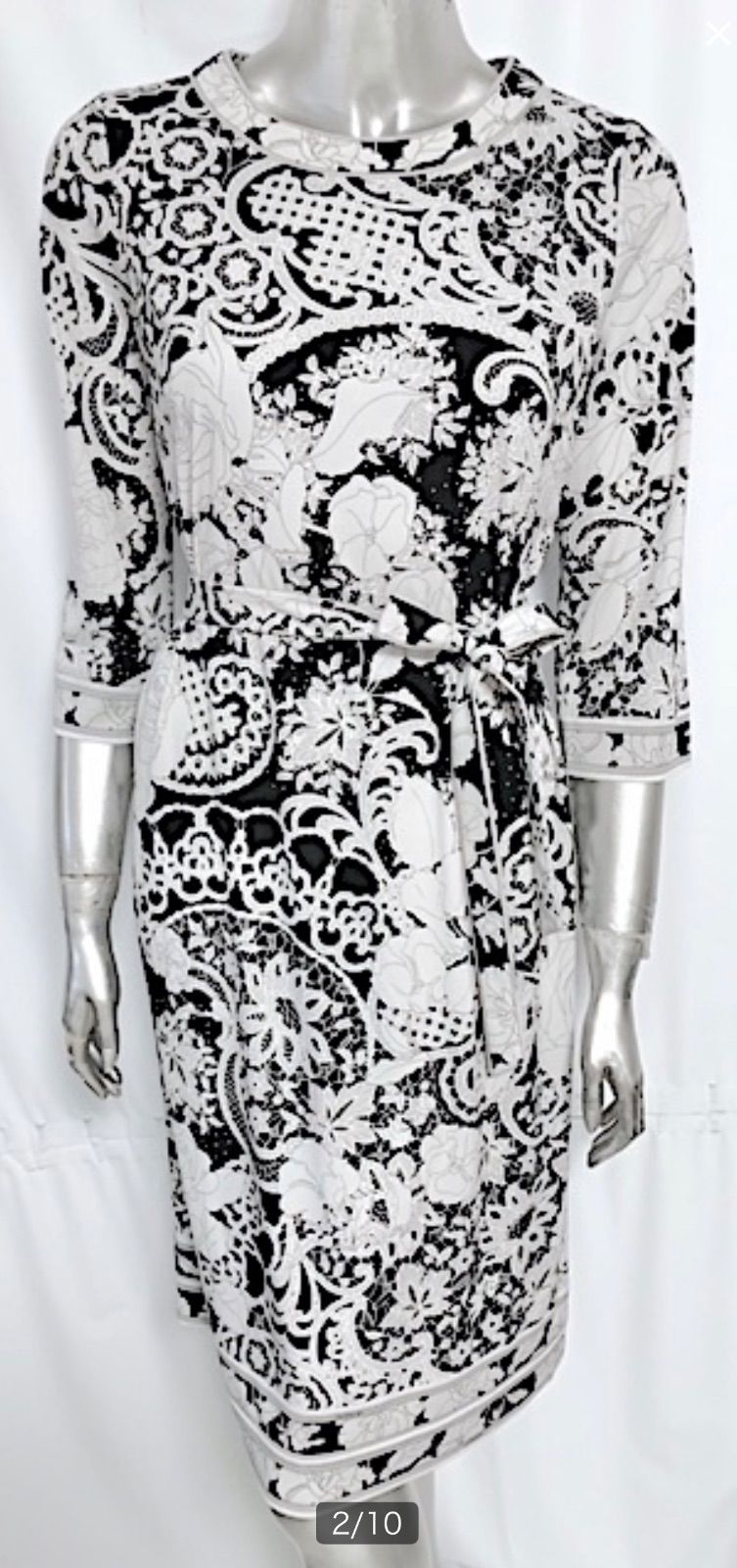 定価19万円 LEONARD レオナール モデル カンカン素材 ワンピース 40 L 花柄 レース ベルト付