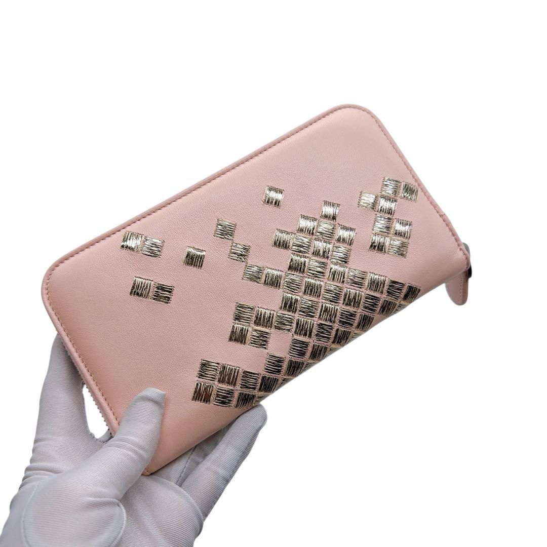 ボッテガヴェネタ レザー イントレチャート ラウンドファスナー 長財布