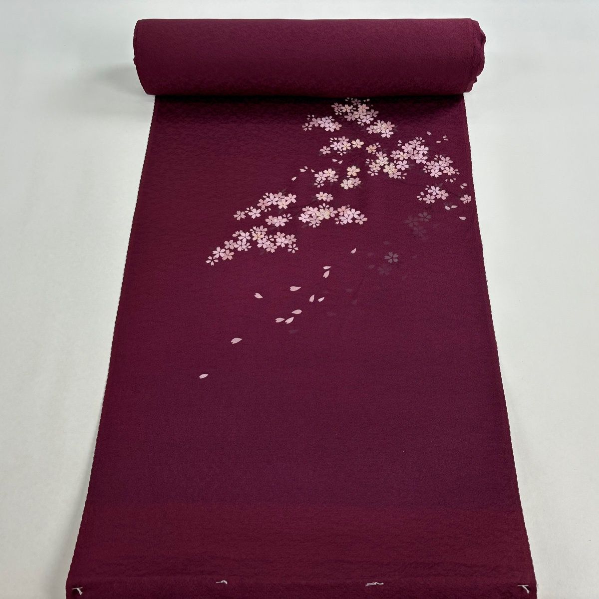 反物 秀品 付下げ やまと 桜 檜扇 ラメ 金彩 赤紫 正絹