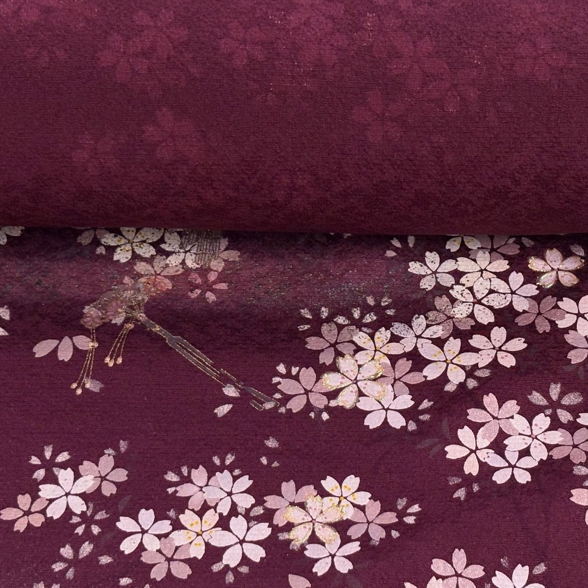  反物 秀品 付下げ やまと 桜 檜扇 ラメ 金彩 赤紫 正絹 その他 着物反物