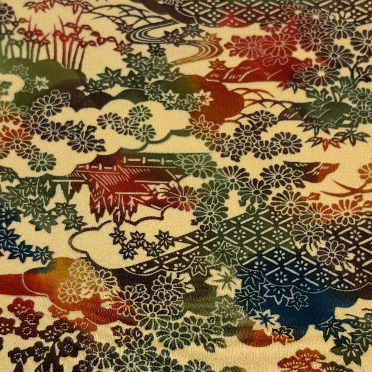 反物 秀品 小紋 草木染 雲文 草花 山吹色 正絹