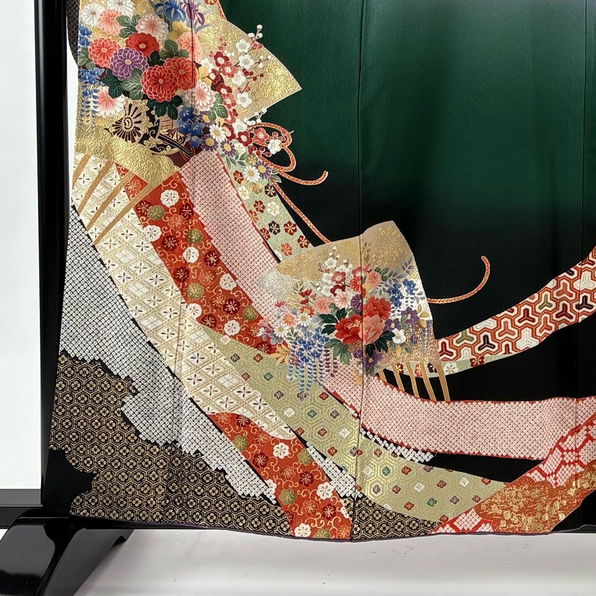 振袖 身丈160 cm 裄丈65 M 袷 几帳 花車 金銀彩 ぼかし 紫 正絹