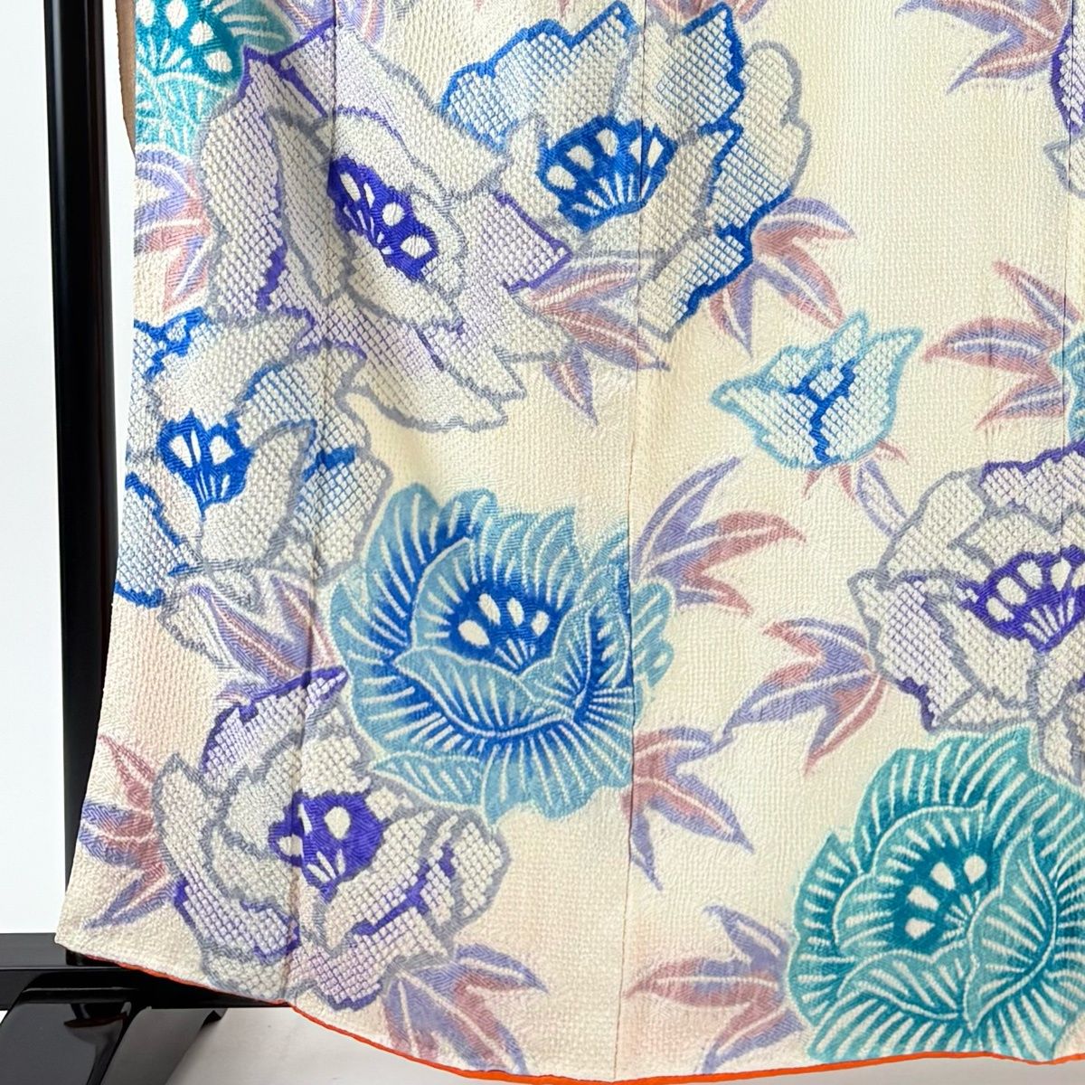 振袖 身丈162.5 cm 裄丈65.5 M 袷 牡丹 絞り クリーム 正絹