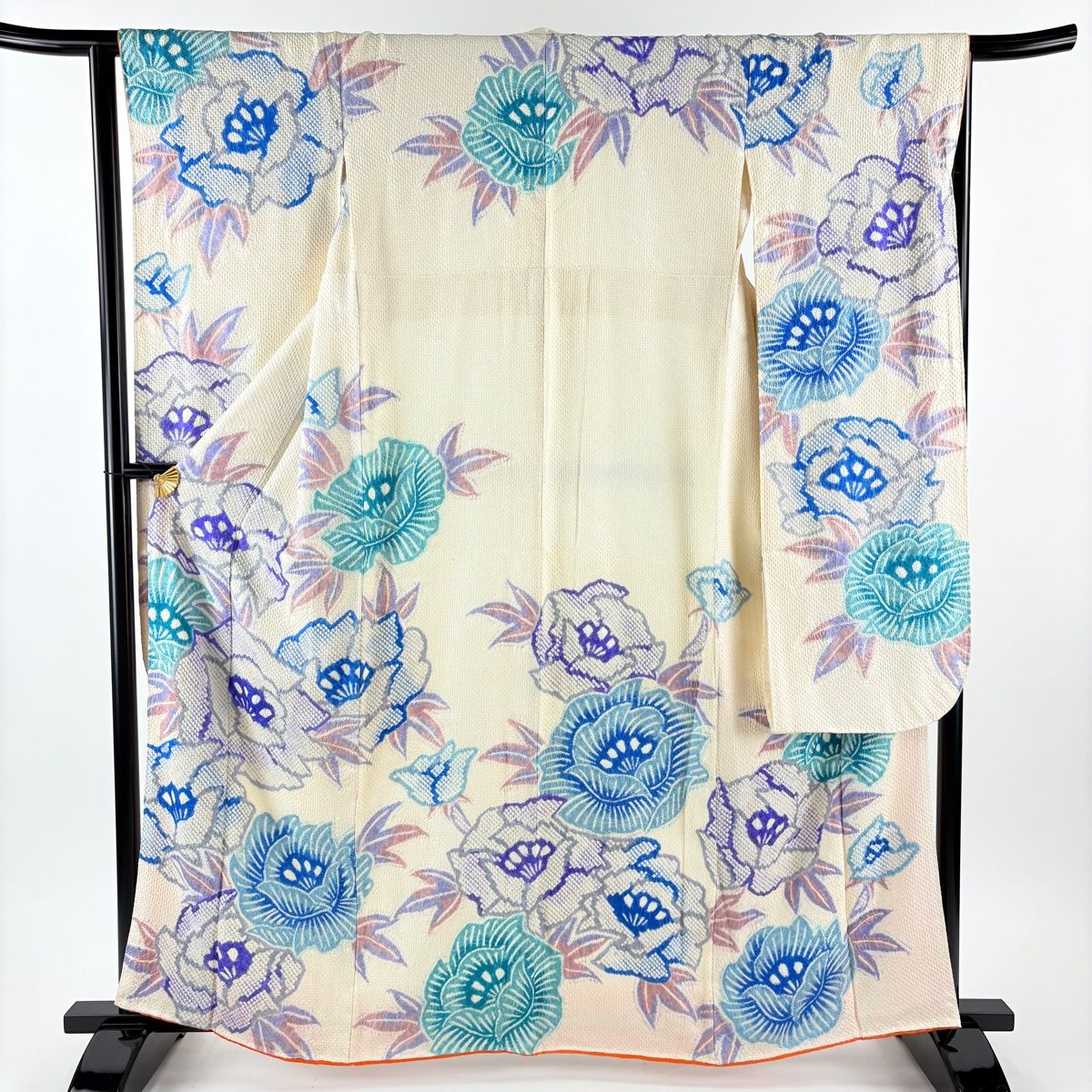 振袖 身丈162 5 cm 裄丈65 M 袷 牡丹 絞り クリーム 正絹