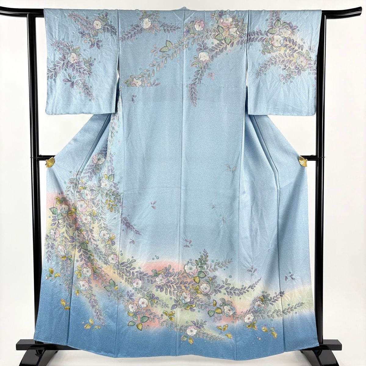 訪問着 身丈162.5 cm 裄丈62 S 袷 辻ヶ花柄 金彩 ぼかし 水色 正絹