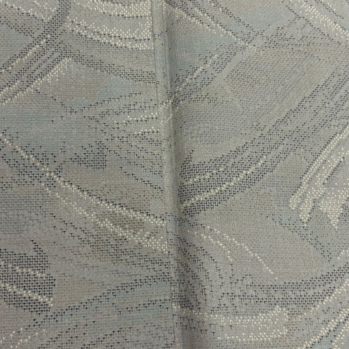  大島紬 身丈159.5 cm 裄丈62 S 袷 証紙 幾何学 灰緑 正絹 紬 着物