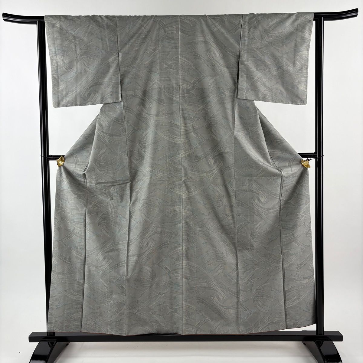 大島紬 身丈159 5 cm 裄丈62 S 袷 証紙 幾何学 灰緑 正絹