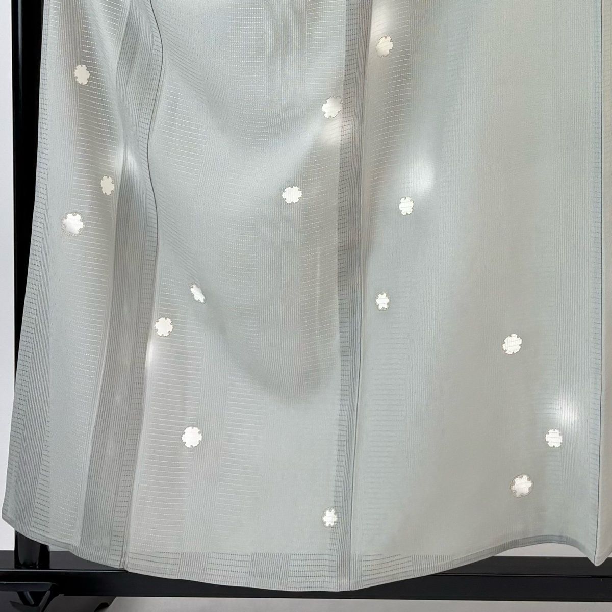 小紋 身丈157.5 cm 裄丈66.5 M 薄物 絽 雪輪 蛍ぼかし 金彩 灰緑 正絹 秀品