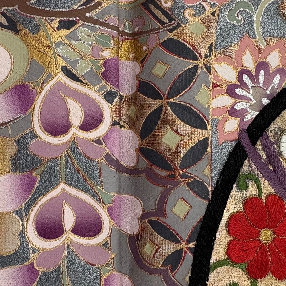  振袖 身丈158 cm 裄丈68 L 袷 鼓 几帳 刺繍 絞り 濃ピンク 正絹 秀品 振袖 着物