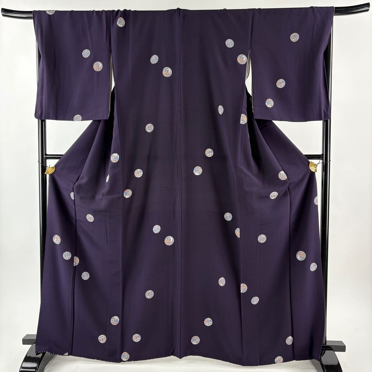 小紋 身丈166 cm 裄丈69 5 L 袷 丸文 兎 金彩 濃紫 正絹 秀品