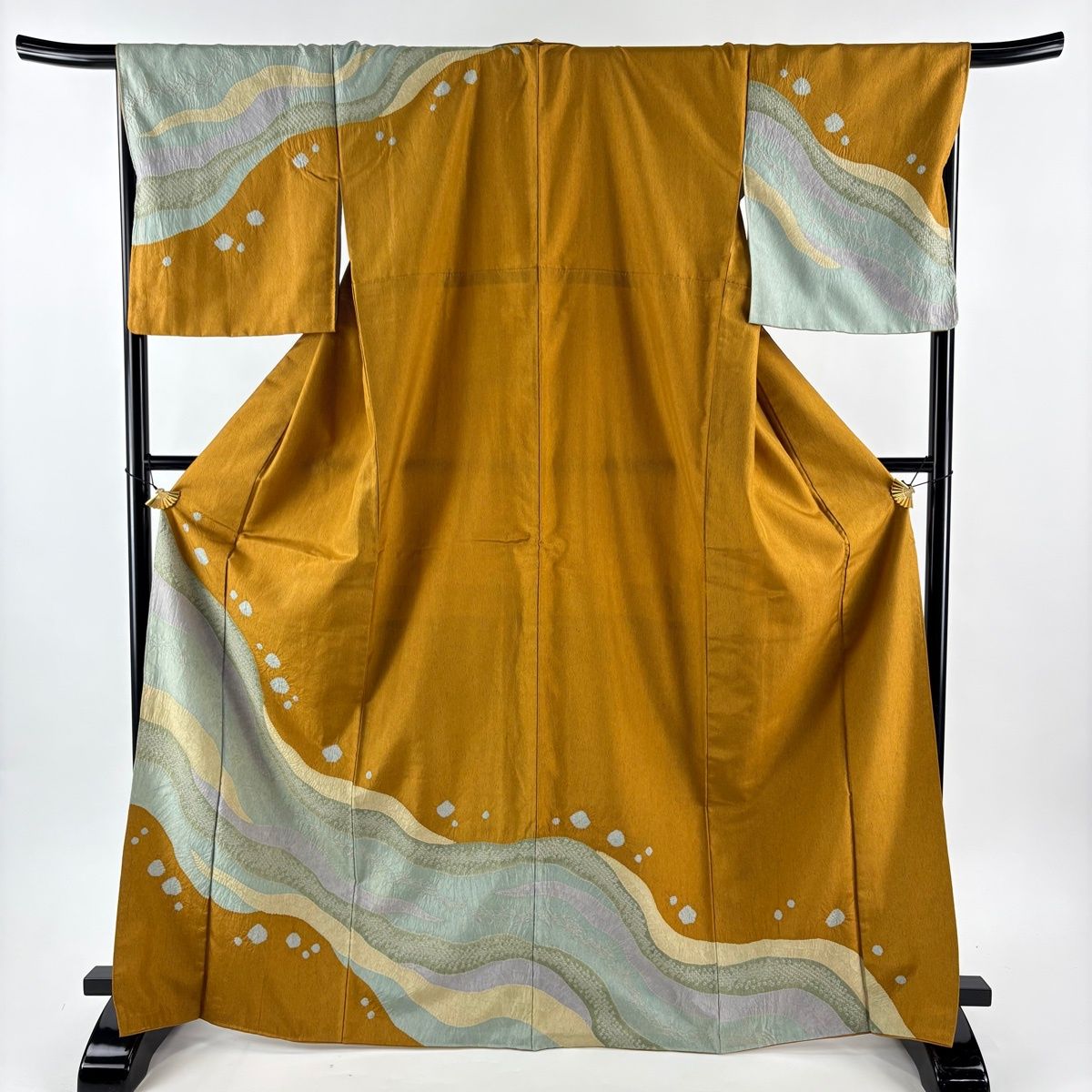 訪問着 身丈169 cm 裄丈68.5 L 袷 道長取り 幾何学 絞り 山吹茶色 正絹 秀品