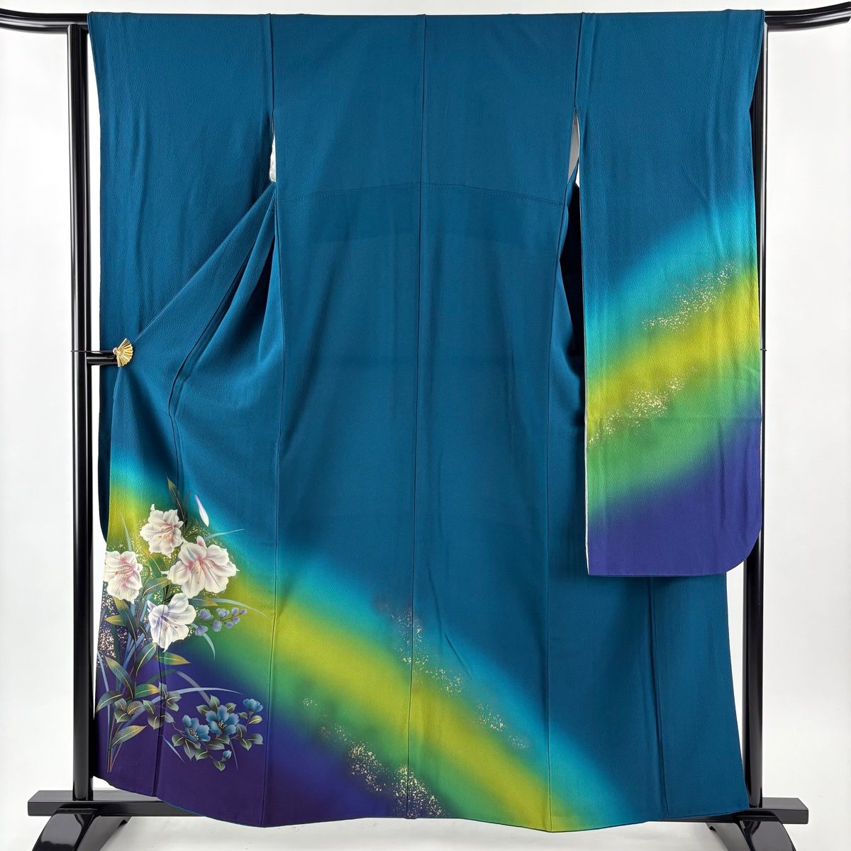 振袖 身丈160 cm 裄丈64 M 袷 百合 草花 金彩 ぼかし 青緑 正絹 秀品