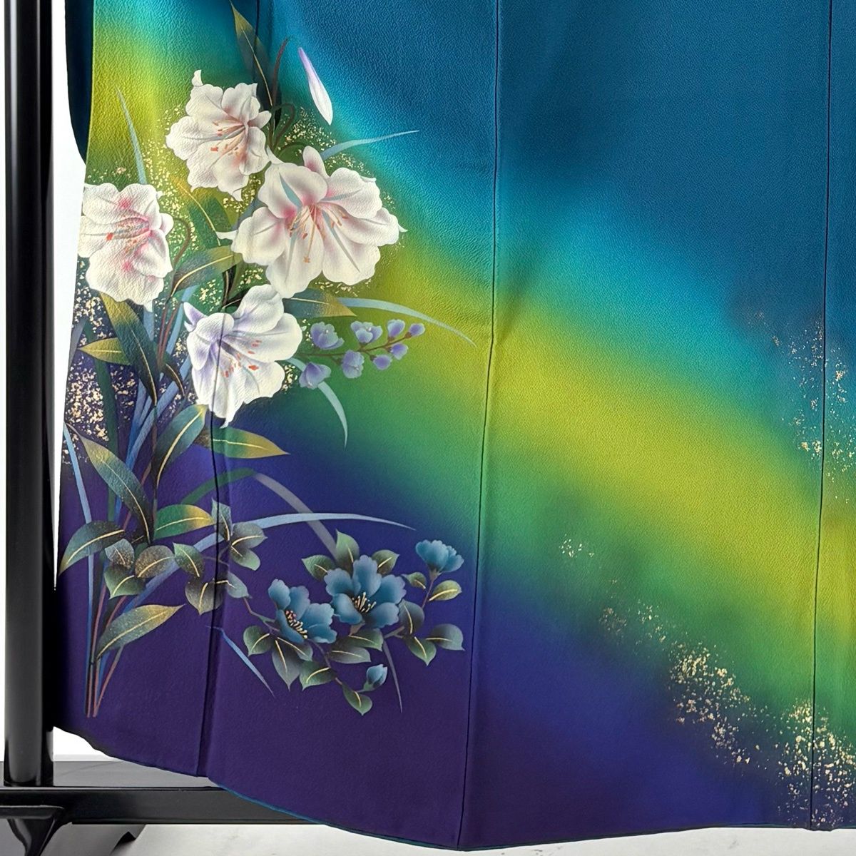 振袖 身丈160 cm 裄丈64 M 袷 百合 草花 金彩 ぼかし 青緑 正絹 秀品