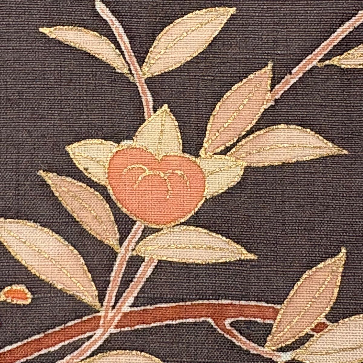  訪問着 身丈154 cm 裄丈66.5 M 袷 紬地 橘 金彩 刺繍 焦茶色 正絹 秀品 訪問着 付け下げ 着物