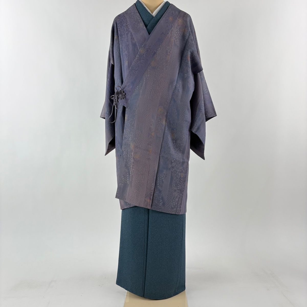 道中着 身丈101 cm 裄丈63.5 S 和装コート 着物衿 地紋 ぼかし 紫 正絹 秀品