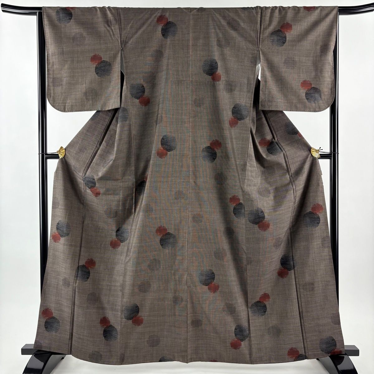 紬 身丈164 cm 裄丈66 M 袷 幾何学模様 焦茶色 正絹 秀品