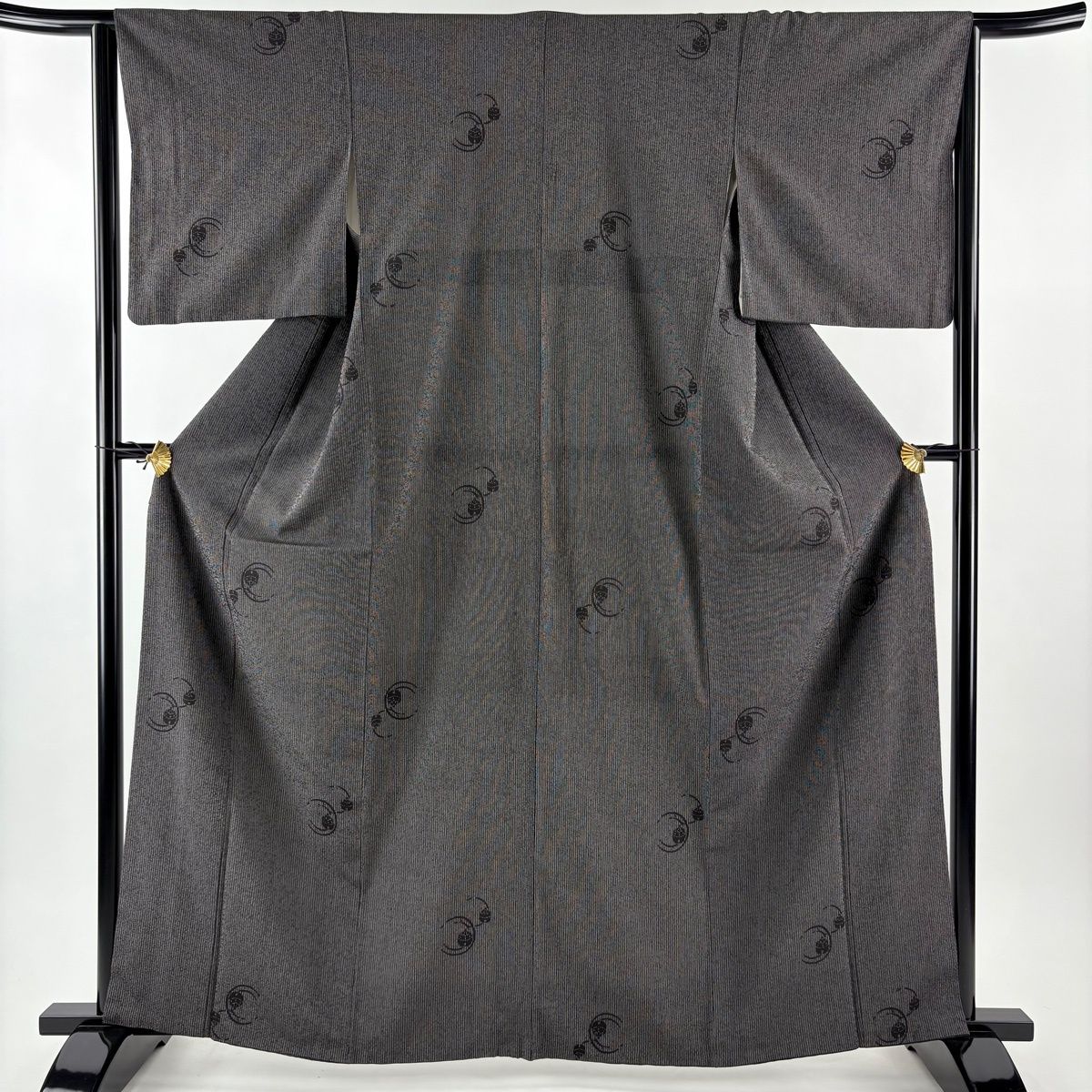 小紋 身丈163 cm 裄丈64.5 M 袷 鈴 縦縞 墨色 正絹 秀品