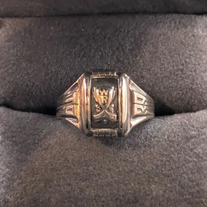 JOSTENS 10K スターリングシルバー 40's 9号 カレッジリング 美品□JOSTENS ジャスティンズ社製 ヴィンテージ 10K カラーストーン