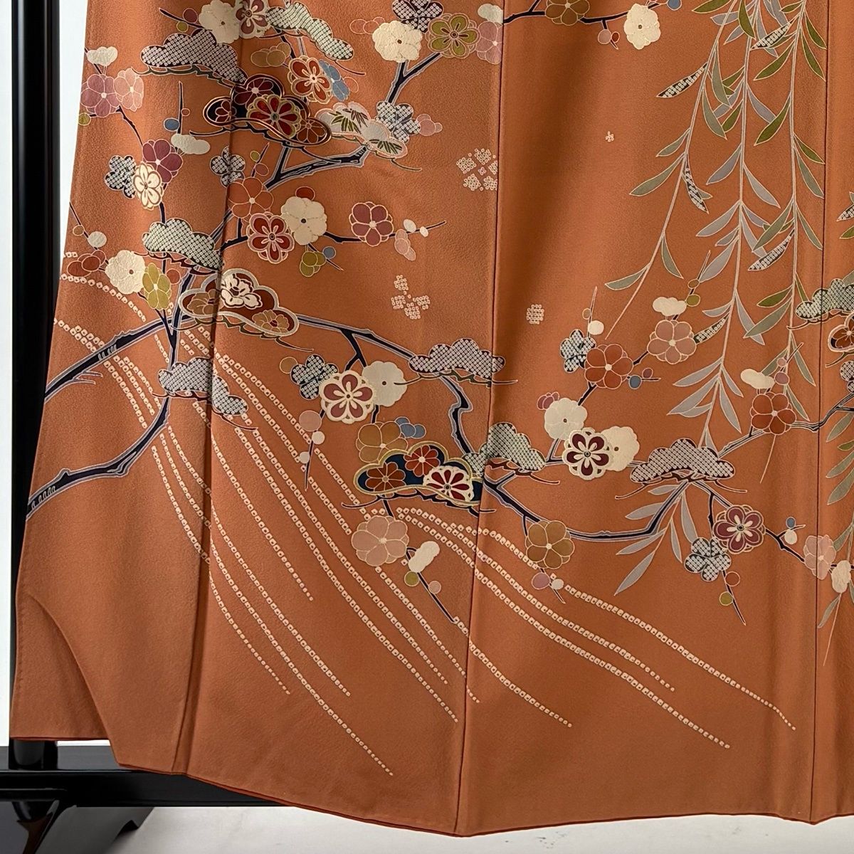訪問着 身丈161.5 cm 裄丈65 M 袷 松 梅 刺繍 金糸 赤茶 正絹 秀品