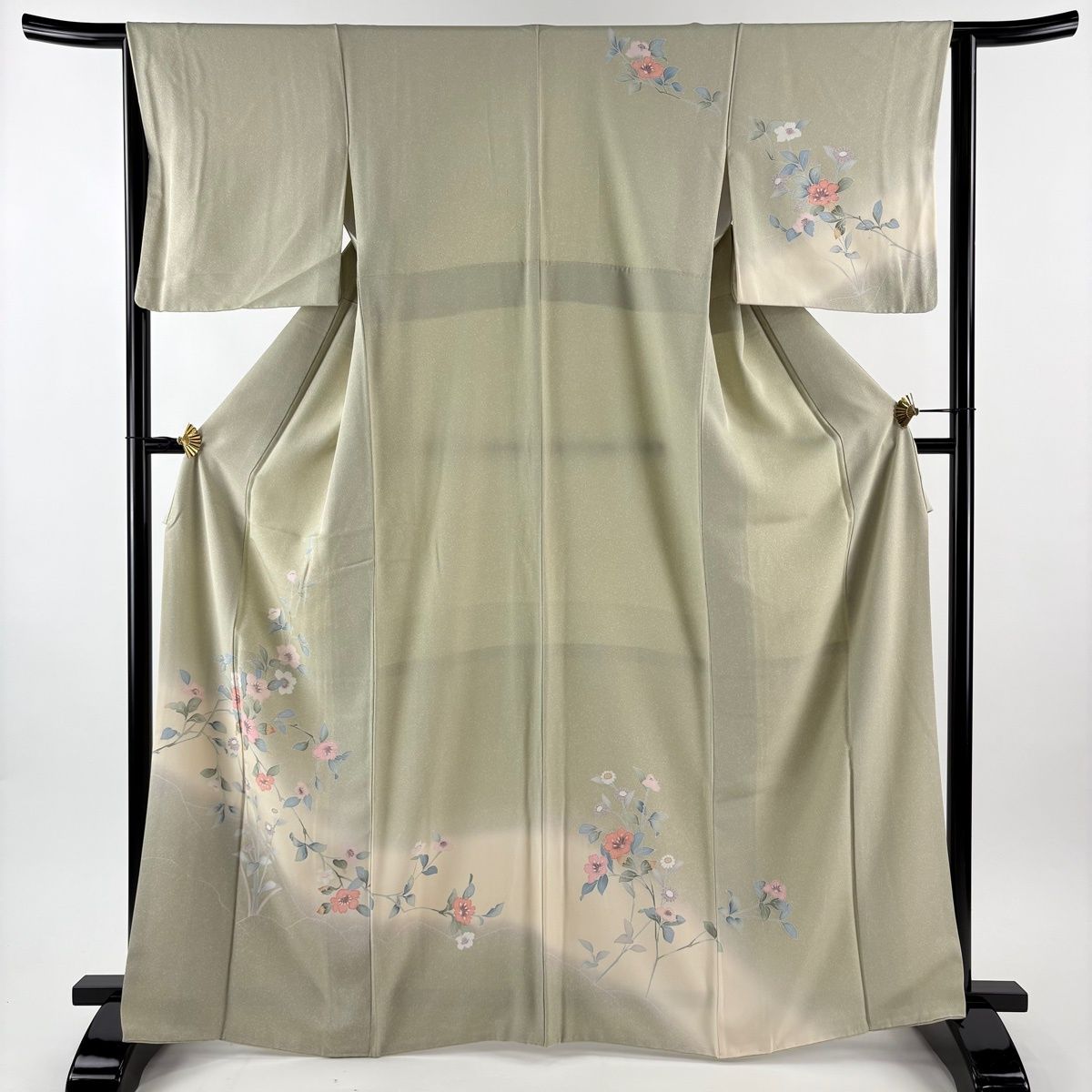 訪問着 身丈167 cm 裄丈64 M 袷 枝花 ぼかし 薄緑 正絹 秀品