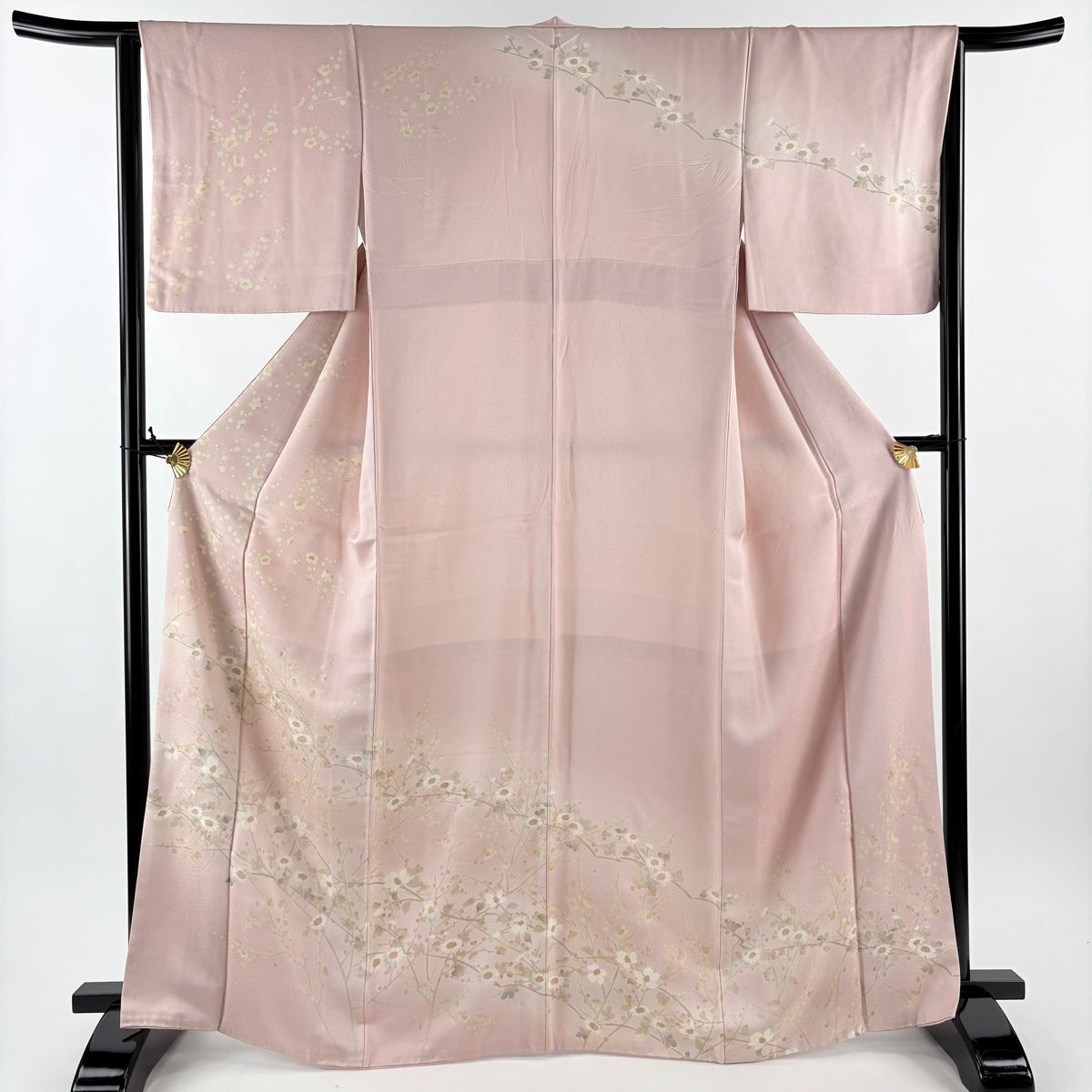 訪問着 身丈167.5 cm 裄丈64 M 袷 枝花 ぼかし 金彩 ピンク 正絹 秀品