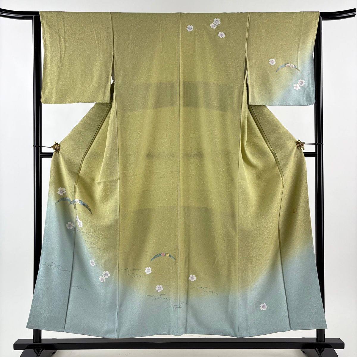 訪問着 身丈153 5 cm 裄丈64 M 袷 落款 雪芝 桜 金銀彩 ぼかし 抹茶色 正絹 秀品