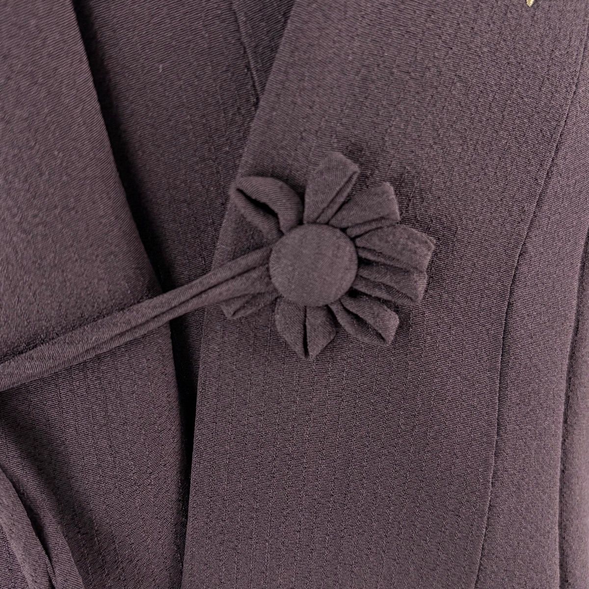  道中着 身丈95 cm 裄丈63.5 S 和装コート 花 七宝 刺繍 金糸 茶紫 正絹 秀品 羽織 着物 浴衣