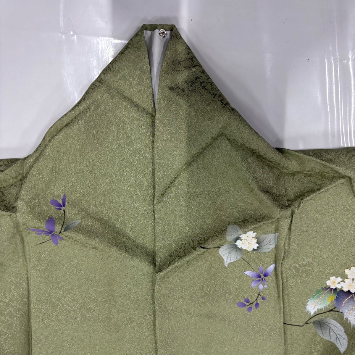  訪問着 身丈167 cm 裄丈66 M 袷 やまと 草花 金彩 ぼかし 薄緑 正絹 秀品 訪問着 付け下げ 着物