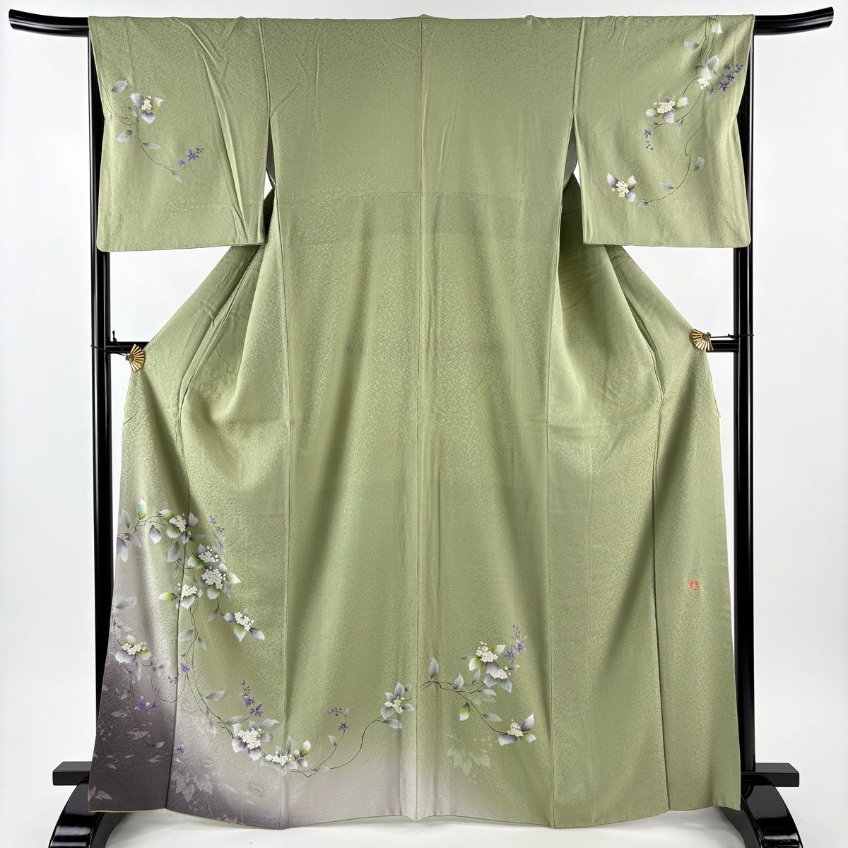 訪問着 身丈167 cm 裄丈66 M 袷 やまと 草花 金彩 ぼかし 薄緑 正絹 秀品