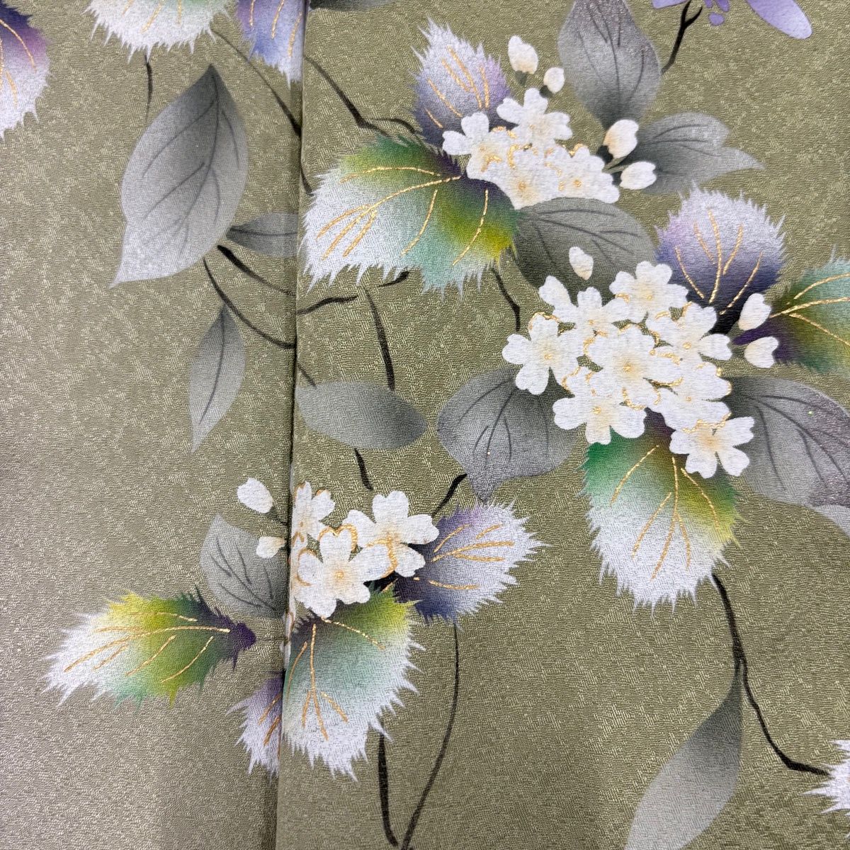 訪問着 身丈167cm 裄丈66cm M 袷 やまと 草花 金彩 ぼかし 薄緑 正絹