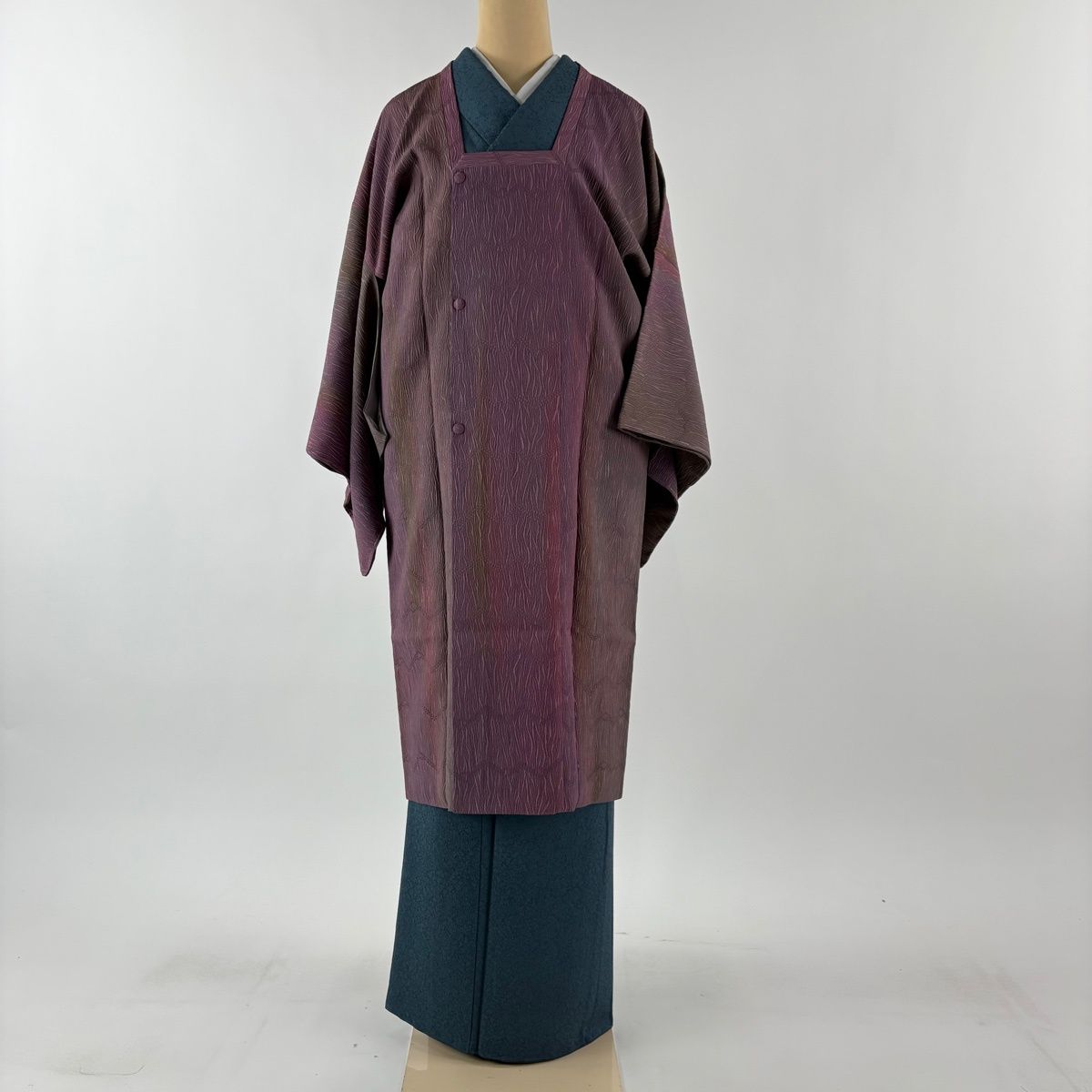 道行 身丈109 cm 裄丈68 L 和装コート 角衿 幾何学 紫 正絹 秀品