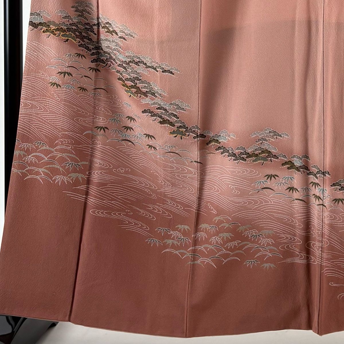 訪問着 身丈160.5 cm 裄丈64 M 袷 笠松 笹 金糸 金彩 ピンク 正絹 秀品