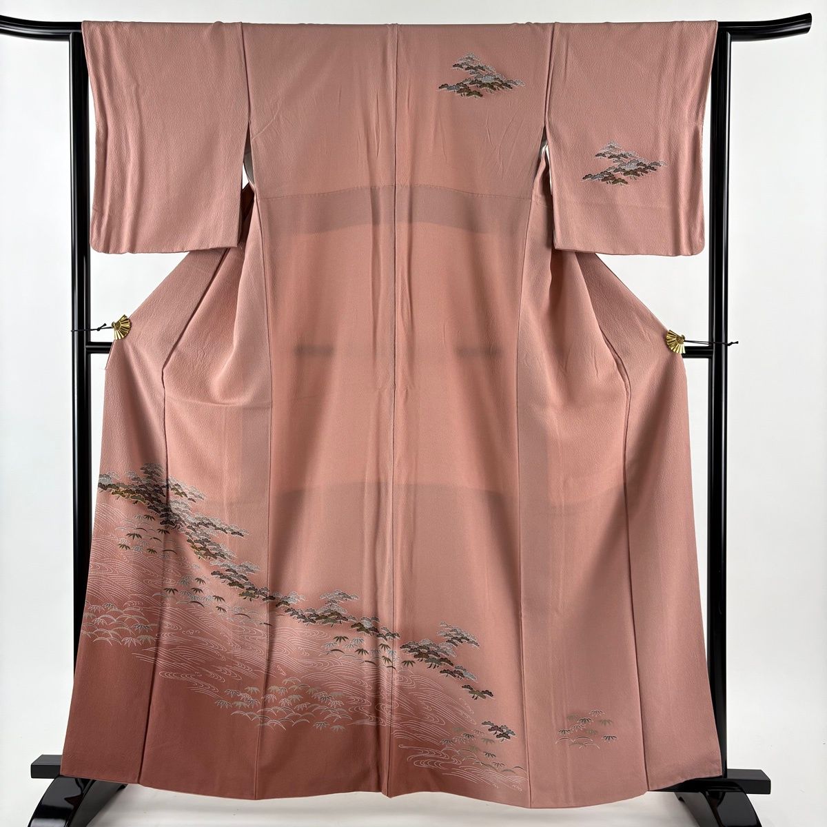 訪問着 身丈160 5 cm 裄丈64 M 袷 笠松 笹 金糸 金彩 ピンク 正絹 秀品