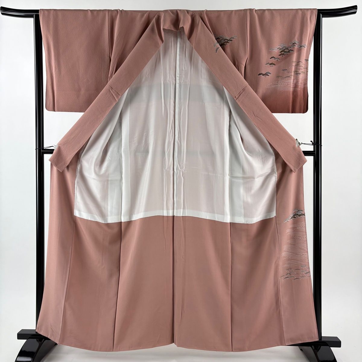  訪問着 身丈160.5 cm 裄丈64 M 袷 笠松 笹 金糸 金彩 ピンク 正絹 秀品 訪問着 付け下げ 着物