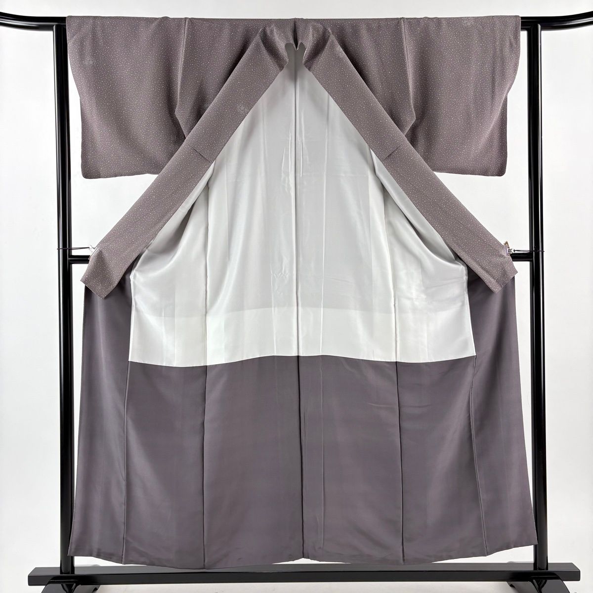  小紋 身丈154.5 cm 裄丈62.5 S 袷 落款 草花 幾何学 灰紫 正絹 秀品 小紋 着物