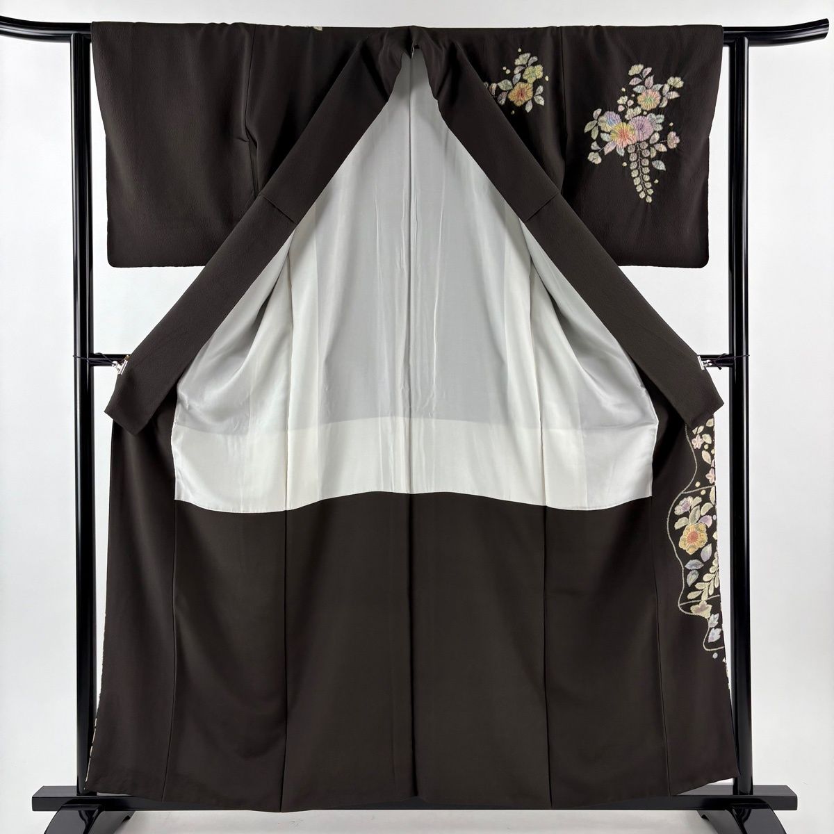  訪問着 身丈159 cm 裄丈63 S 袷 落款 辻が花 流水 染め分け ぼかし 焦茶色 正絹 秀品 訪問着 付け下げ 着物