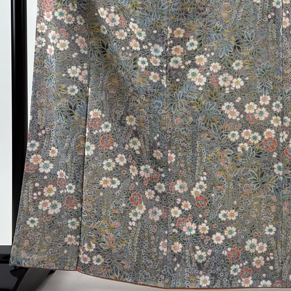 小紋 身丈164 cm 裄丈64.5 M 袷 草花 金彩 ぼかし 灰紫 正絹 秀品