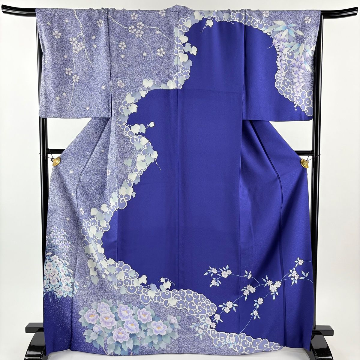 訪問着 身丈171 cm 裄丈70 5 L 袷 草花 蔦 青 正絹